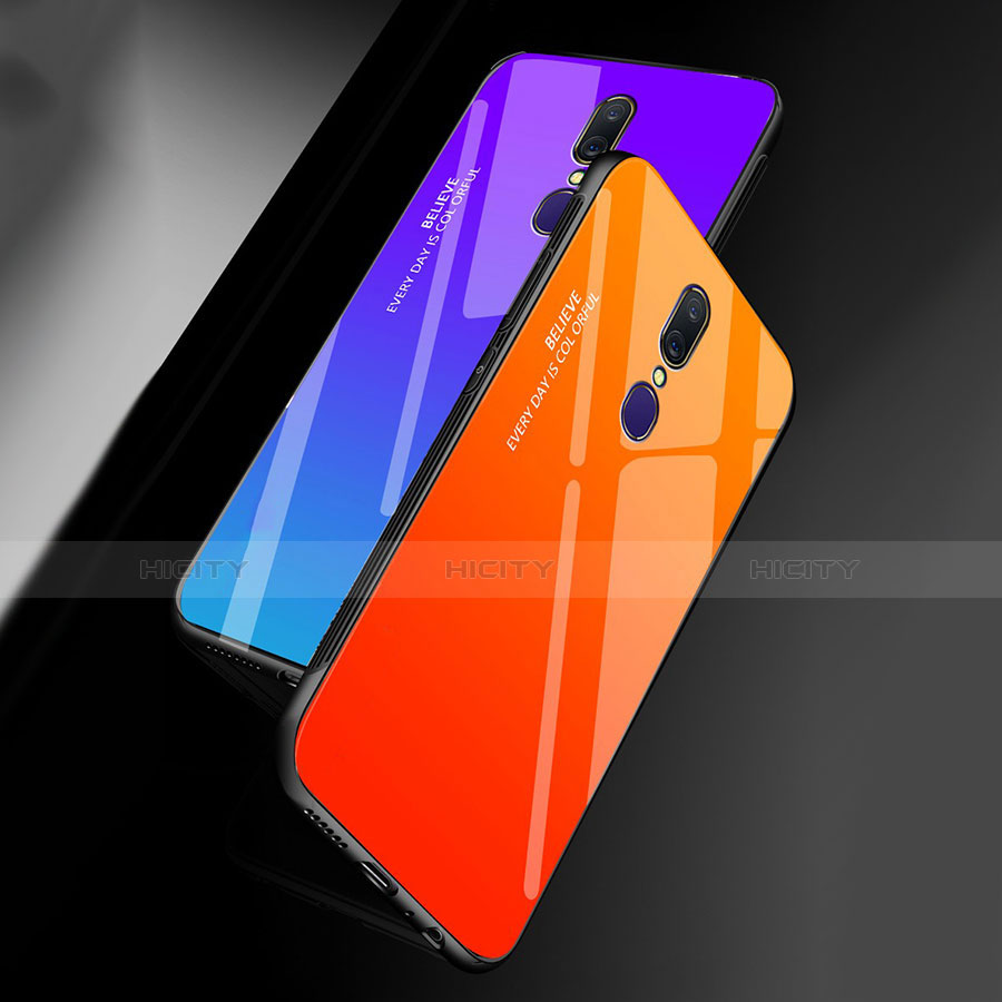 Oppo A9X用ハイブリットバンパーケース プラスチック 鏡面 虹 グラデーション 勾配色 カバー Oppo 
