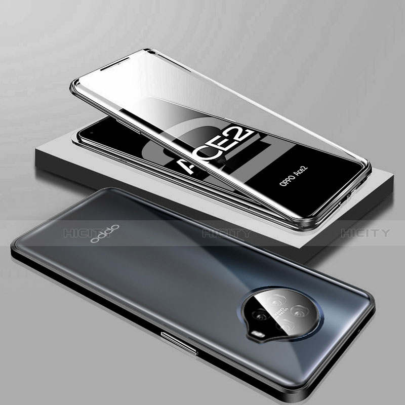 Oppo Ace2用ケース 高級感 手触り良い アルミメタル 製の金属製 360度 フルカバーバンパー 鏡面 カバー T01 Oppo ブラック
