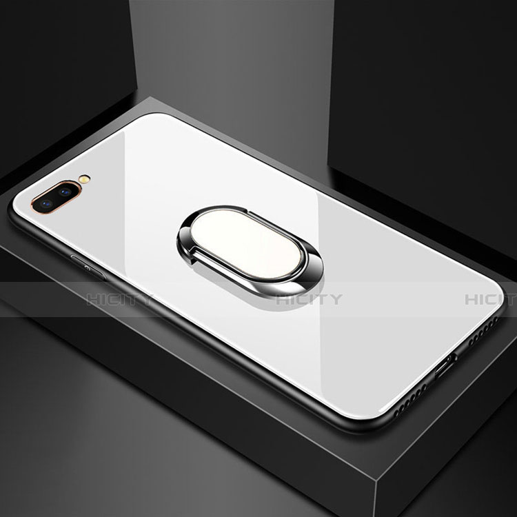 Oppo AX5用ハイブリットバンパーケース プラスチック 鏡面 カバー アンド指輪 マグネット式 A01 Oppo ホワイト
