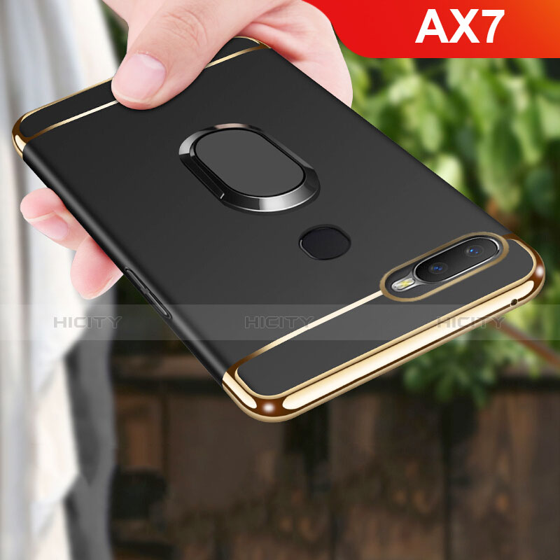 Oppo AX7用ケース 高級感 手触り良い メタル兼プラスチック バンパー アンド指輪 A01 Oppo ブラック