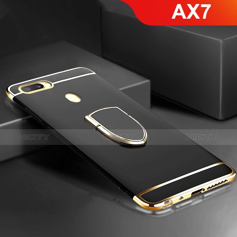 Oppo AX7用ケース 高級感 手触り良い メタル兼プラスチック バンパー アンド指輪 A02 Oppo ブラック