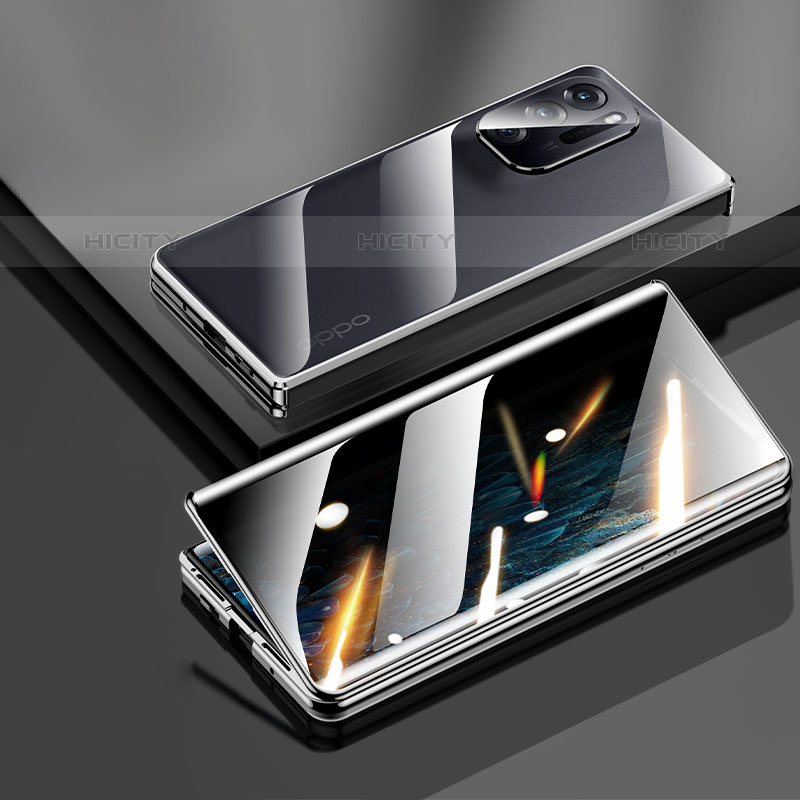 Oppo Find N 5G用ケース 高級感 手触り良い アルミメタル 製の金属製 360度 フルカバーバンパー 鏡面 カバー Oppo ブラック