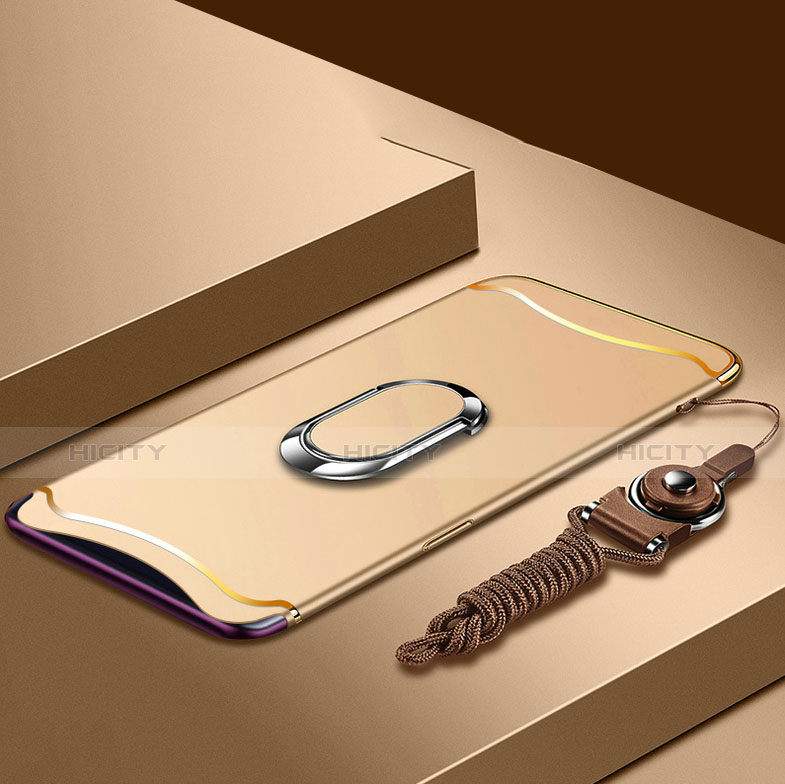 Oppo Find X用ケース 高級感 手触り良い メタル兼プラスチック バンパー アンド指輪 亦 ひも Oppo ゴールド