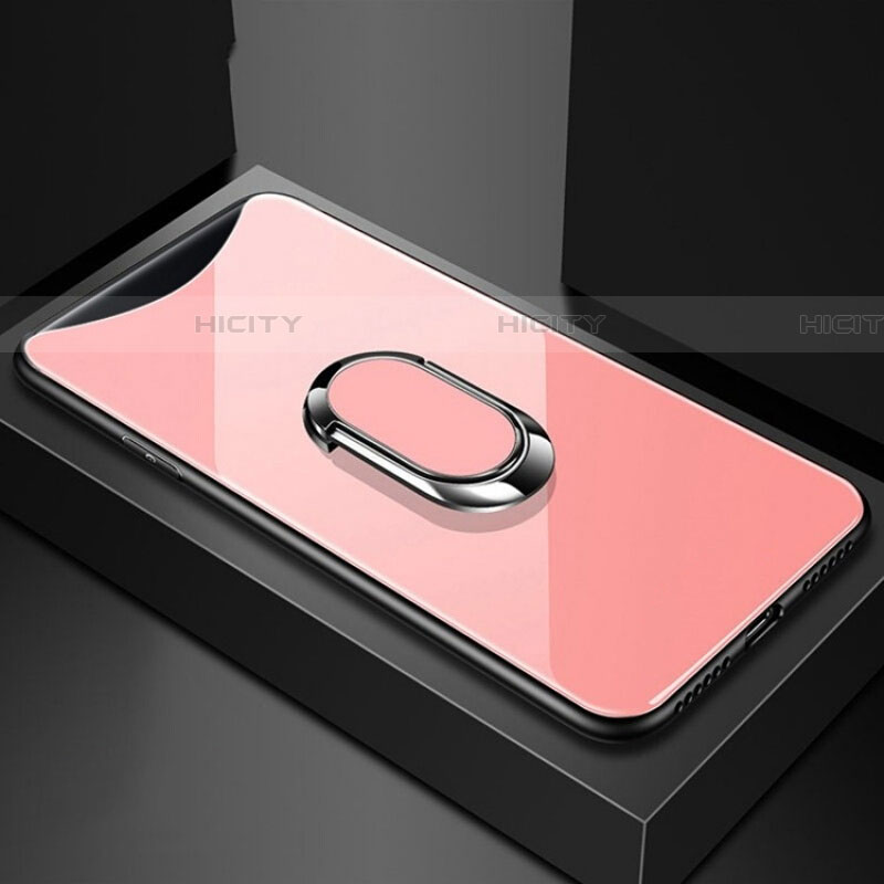 Oppo Find X用ハイブリットバンパーケース プラスチック 鏡面 カバー アンド指輪 マグネット式 T01 Oppo ピンク