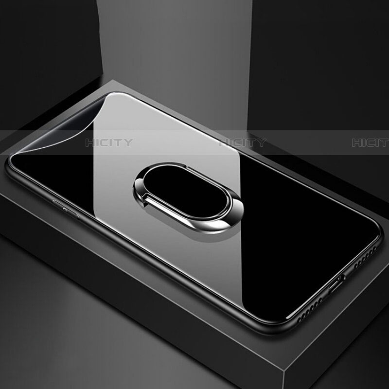 Oppo Find X用ハイブリットバンパーケース プラスチック 鏡面 カバー アンド指輪 マグネット式 T01 Oppo ブラック