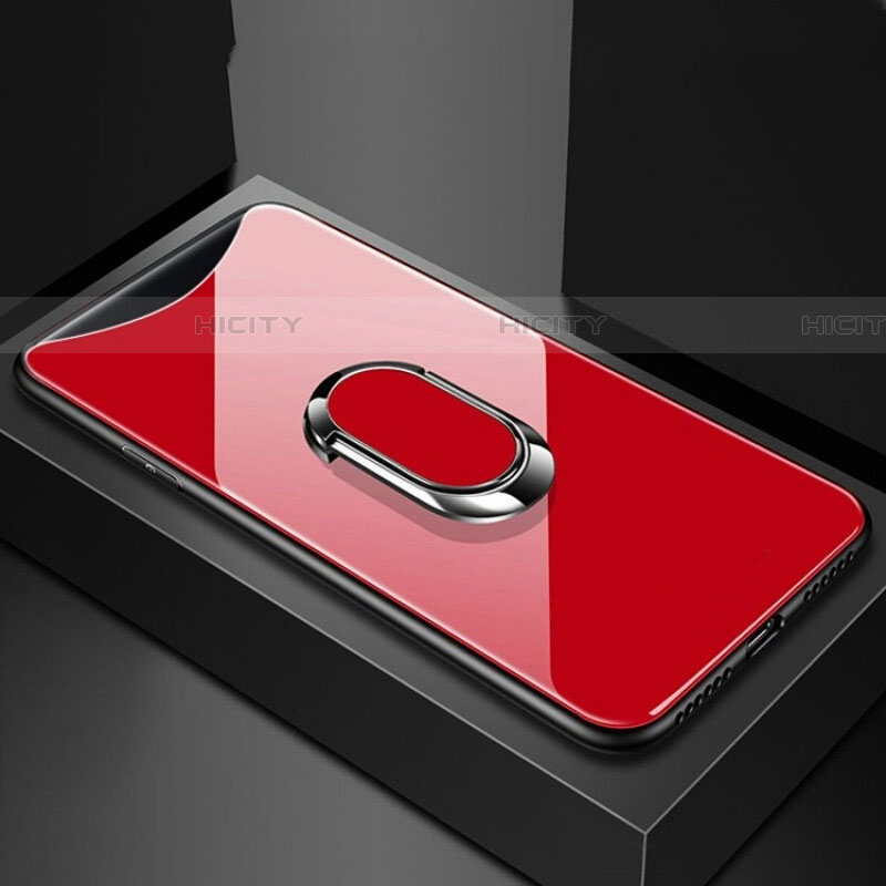 Oppo Find X Super Flash Edition用ハイブリットバンパーケース プラスチック 鏡面 カバー アンド指輪 マグネット式 T01 Oppo レッド
