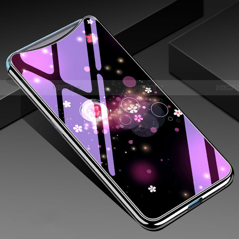 Oppo Find X Super Flash Edition用ハイブリットバンパーケース プラスチック 鏡面 花 カバー Oppo パープル