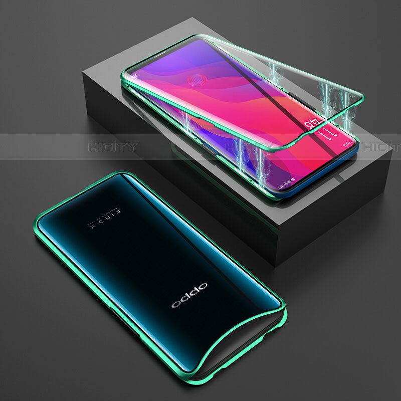 Oppo Find X Super Flash Edition用ケース 高級感 手触り良い アルミメタル 製の金属製 360度 フルカバーバンパー 鏡面 カバー T01 Oppo グリーン