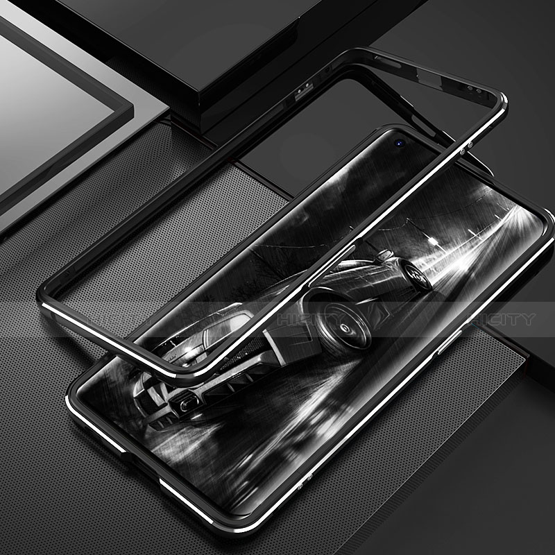 Oppo Find X2用ケース 高級感 手触り良い アルミメタル 製の金属製 バンパー カバー T01 Oppo ブラック