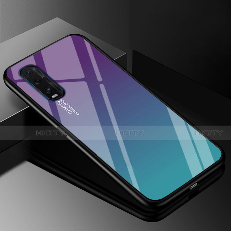 Oppo Find X2用ハイブリットバンパーケース プラスチック 鏡面 虹 グラデーション 勾配色 カバー H01 Oppo 