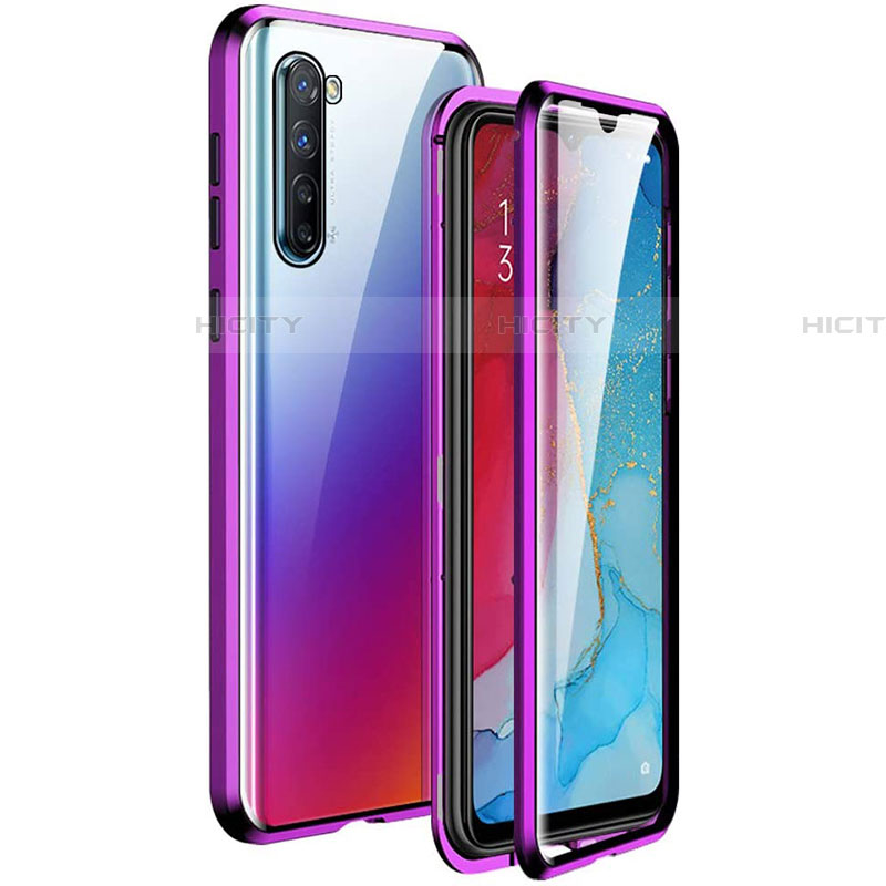 Oppo Find X2 Lite用ケース 高級感 手触り良い アルミメタル 製の金属製 360度 フルカバーバンパー 鏡面 カバー M06 Oppo パープル