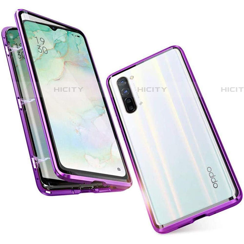 Oppo Find X2 Lite用ケース 高級感 手触り良い アルミメタル 製の金属製 360度 フルカバーバンパー 鏡面 カバー M05 Oppo パープル