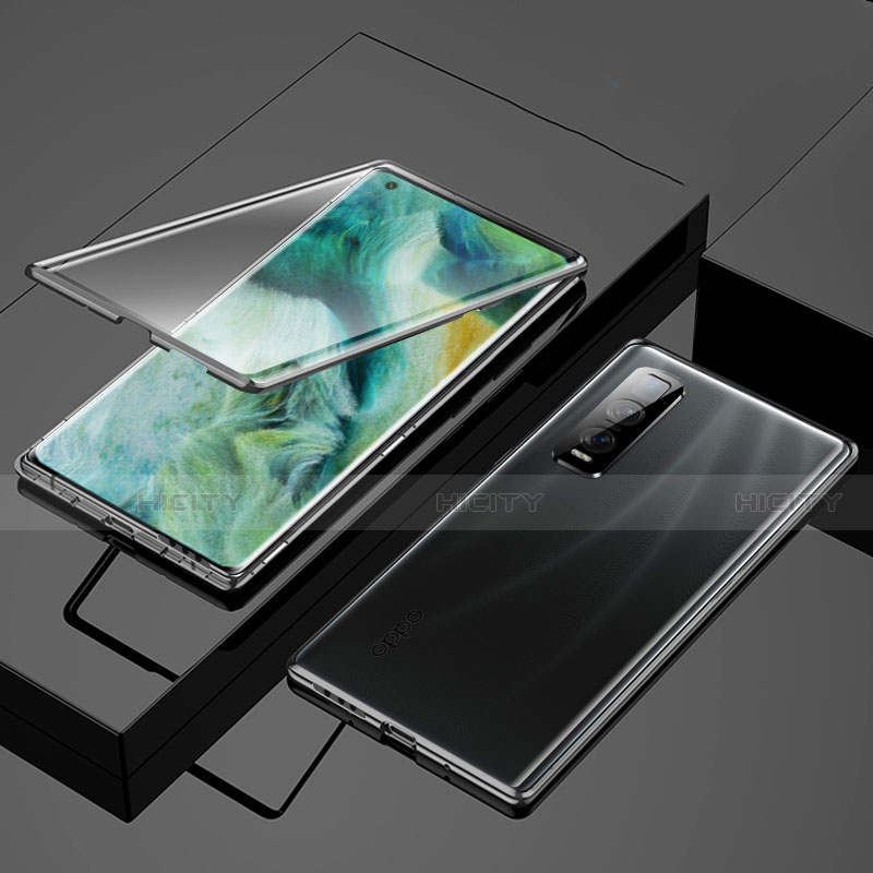 Oppo Find X2 Pro用ケース 高級感 手触り良い アルミメタル 製の金属製 360度 フルカバーバンパー 鏡面 カバー T01 Oppo ブラック