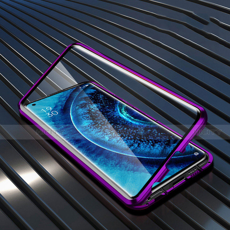 Oppo Find X2 Pro用ケース 高級感 手触り良い アルミメタル 製の金属製 360度 フルカバーバンパー 鏡面 カバー A01 Oppo パープル