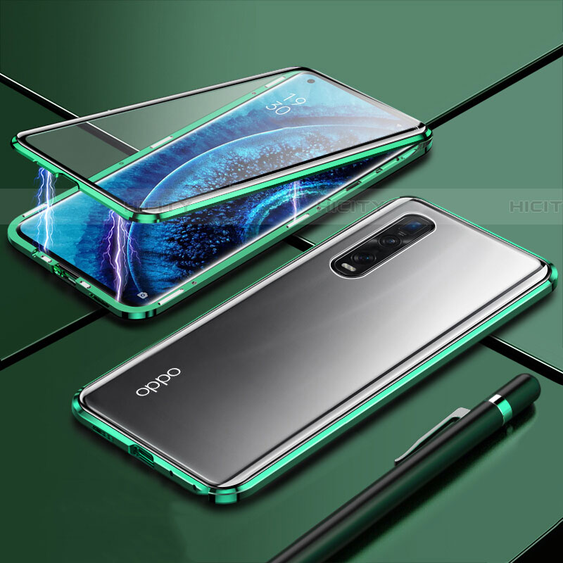 Oppo Find X2 Pro用ケース 高級感 手触り良い アルミメタル 製の金属製 360度 フルカバーバンパー 鏡面 カバー M01 Oppo グリーン