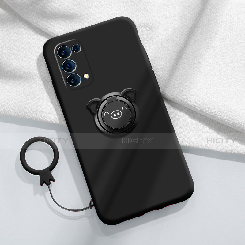 Oppo Find X3 Lite 5G用極薄ソフトケース シリコンケース 耐衝撃 全面保護 アンド指輪 マグネット式 バンパー Oppo ブラック