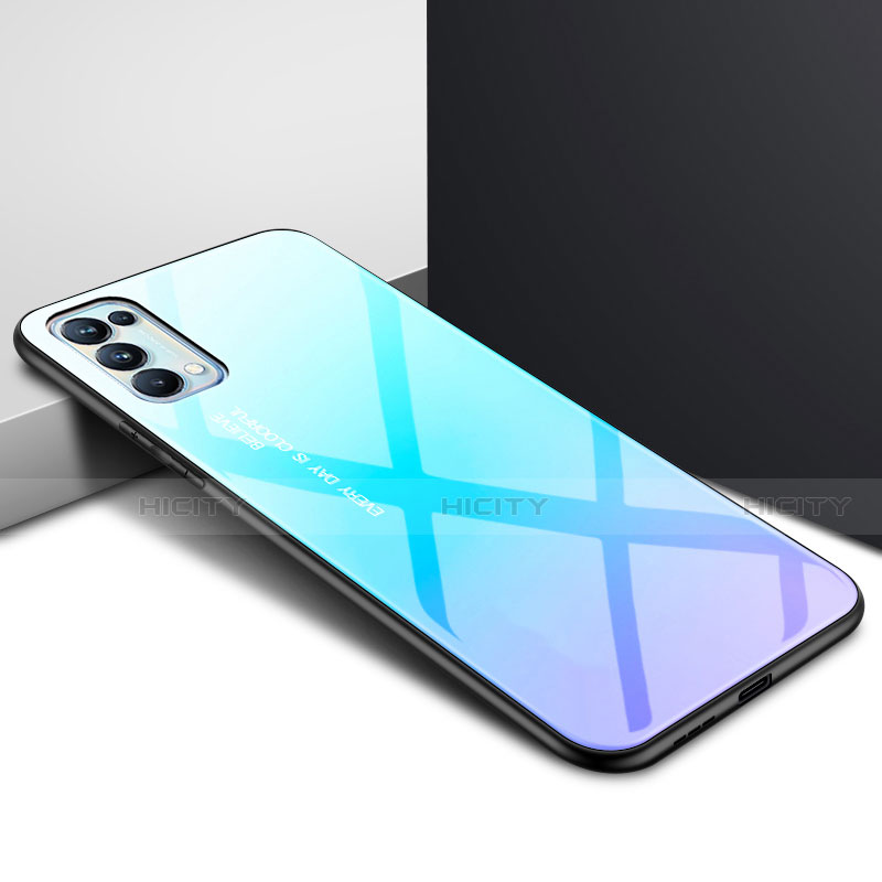 Oppo Find X3 Lite 5G用ハイブリットバンパーケース プラスチック 鏡面 カバー Oppo ブルー