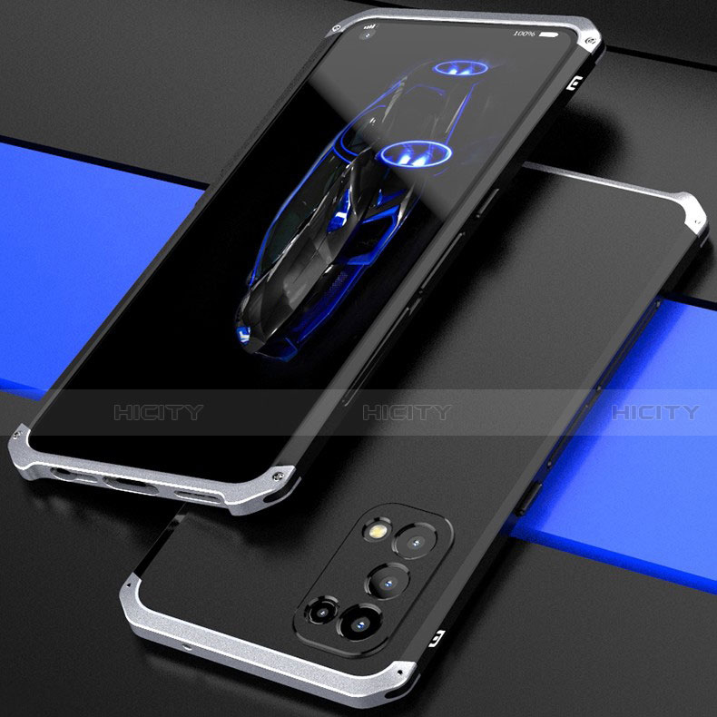 Oppo Find X3 Lite 5G用360度 フルカバー ケース 高級感 手触り良い アルミメタル 製の金属製 M01 Oppo シルバー・ブラック