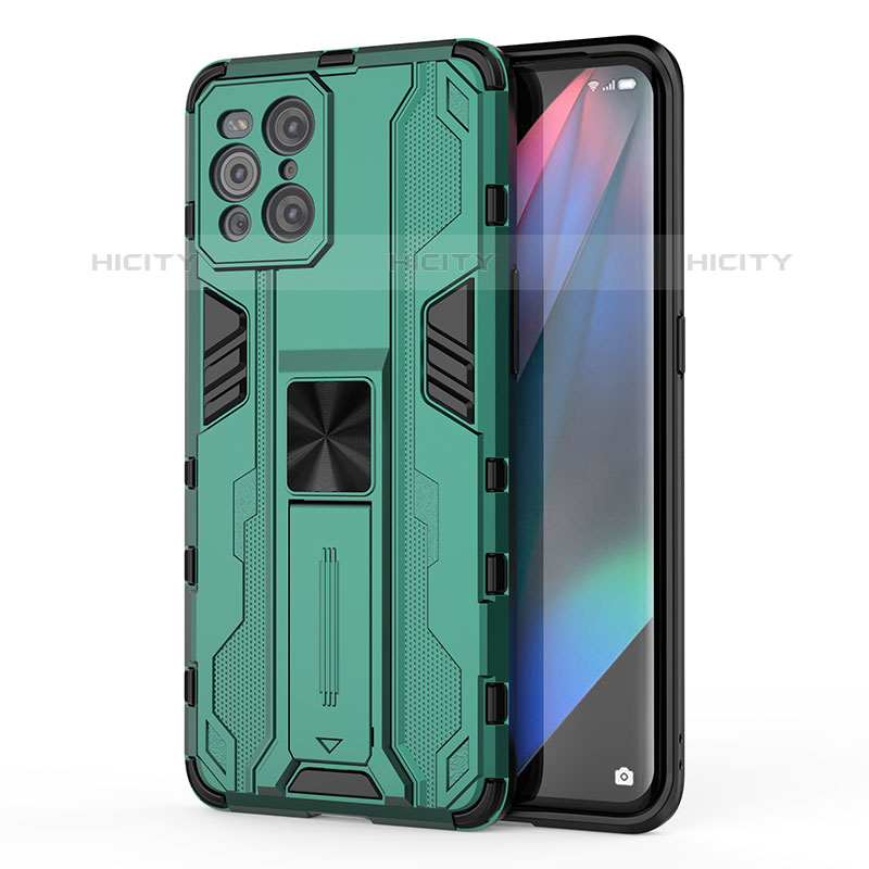 Oppo Find X3 Pro 5G用ハイブリットバンパーケース スタンド プラスチック 兼シリコーン カバー マグネット式 Oppo グリーン