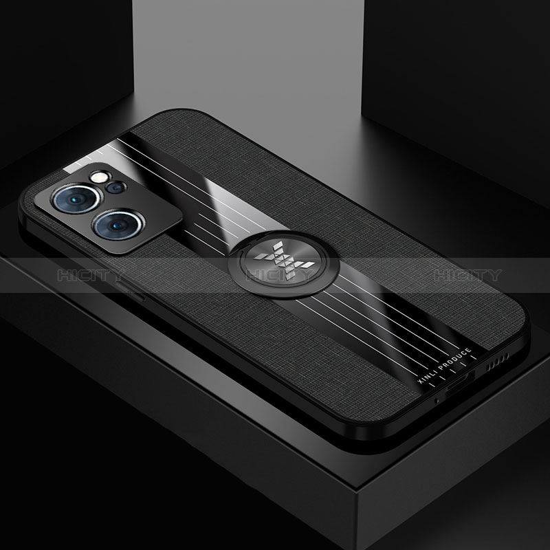 Oppo Find X5 Lite 5G用極薄ソフトケース シリコンケース 耐衝撃 全面保護 アンド指輪 マグネット式 バンパー X01L Oppo ブラック
