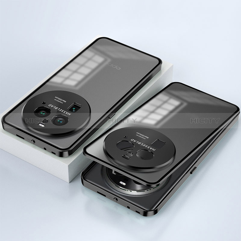 Oppo Find X6 5G用ケース 高級感 手触り良い アルミメタル 製の金属製 360度 フルカバーバンパー 鏡面 カバー P01 Oppo ブラック
