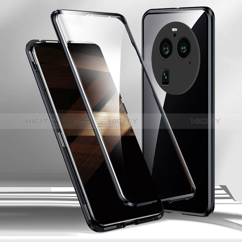 Oppo Find X6 5G用ケース 高級感 手触り良い アルミメタル 製の金属製 360度 フルカバーバンパー 鏡面 カバー Oppo ブラック