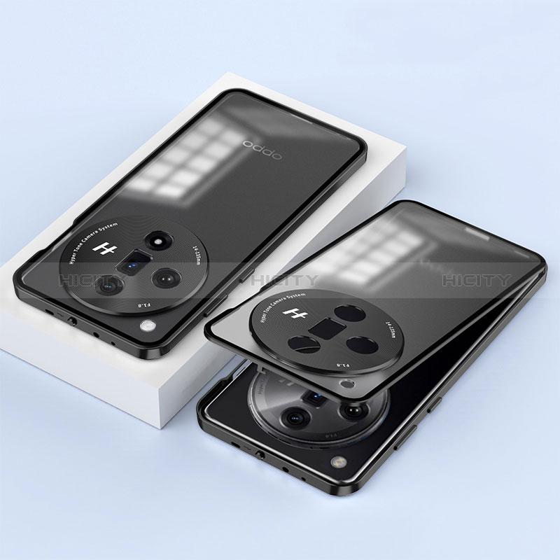 Oppo Find X7 Ultra 5G用ケース 高級感 手触り良い アルミメタル 製の金属製 360度 フルカバーバンパー 鏡面 カバー P02 Oppo ブラック