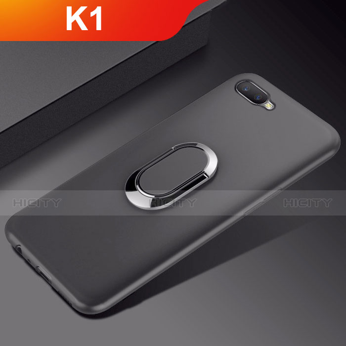 Oppo K1用極薄ソフトケース シリコンケース 耐衝撃 全面保護 アンド指輪 マグネット式 バンパー A01 Oppo ブラック