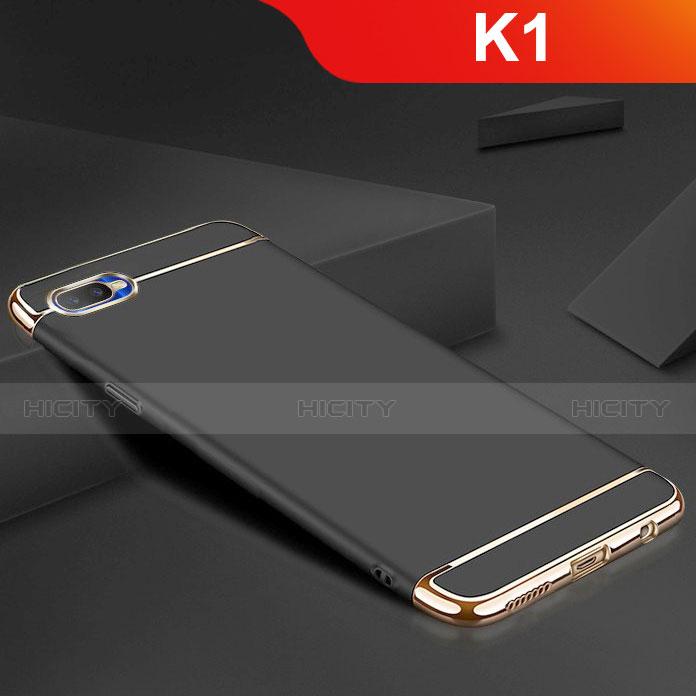 Oppo K1用ケース 高級感 手触り良い メタル兼シリコン バンパー M02 Oppo ブラック