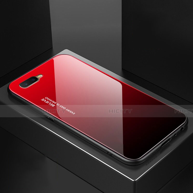 Oppo K1用ハイブリットバンパーケース プラスチック 鏡面 虹 グラデーション 勾配色 カバー H01 Oppo レッド