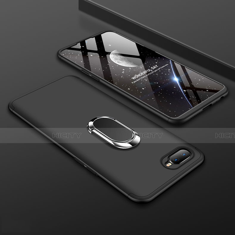 Oppo K1用ハードケース プラスチック 質感もマット アンド指輪 マグネット式 P01 Oppo ブラック