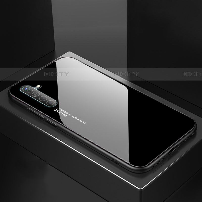 Oppo K5用ハイブリットバンパーケース プラスチック 鏡面 虹 グラデーション 勾配色 カバー Oppo ブラック