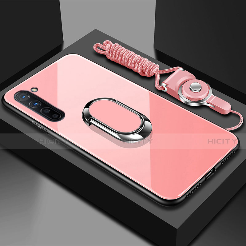 Oppo K7 5G用ハイブリットバンパーケース プラスチック 鏡面 カバー アンド指輪 マグネット式 Oppo ピンク