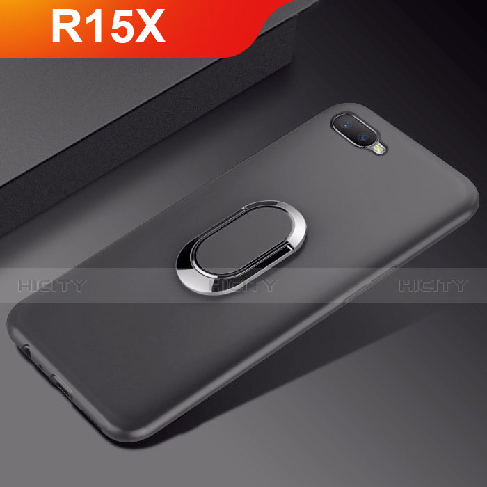 Oppo R15X用極薄ソフトケース シリコンケース 耐衝撃 全面保護 アンド指輪 マグネット式 バンパー A01 Oppo ブラック