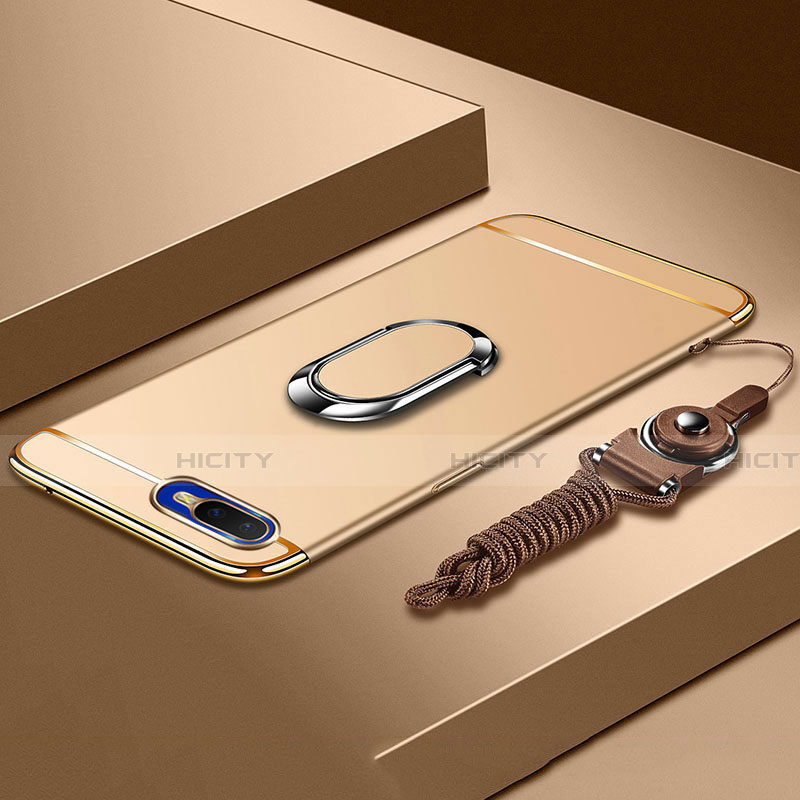 Oppo R15X用ケース 高級感 手触り良い メタル兼プラスチック バンパー アンド指輪 T02 Oppo ゴールド