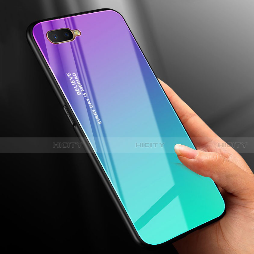 Oppo R15X用ハイブリットバンパーケース プラスチック 鏡面 虹 グラデーション 勾配色 カバー H01 Oppo 