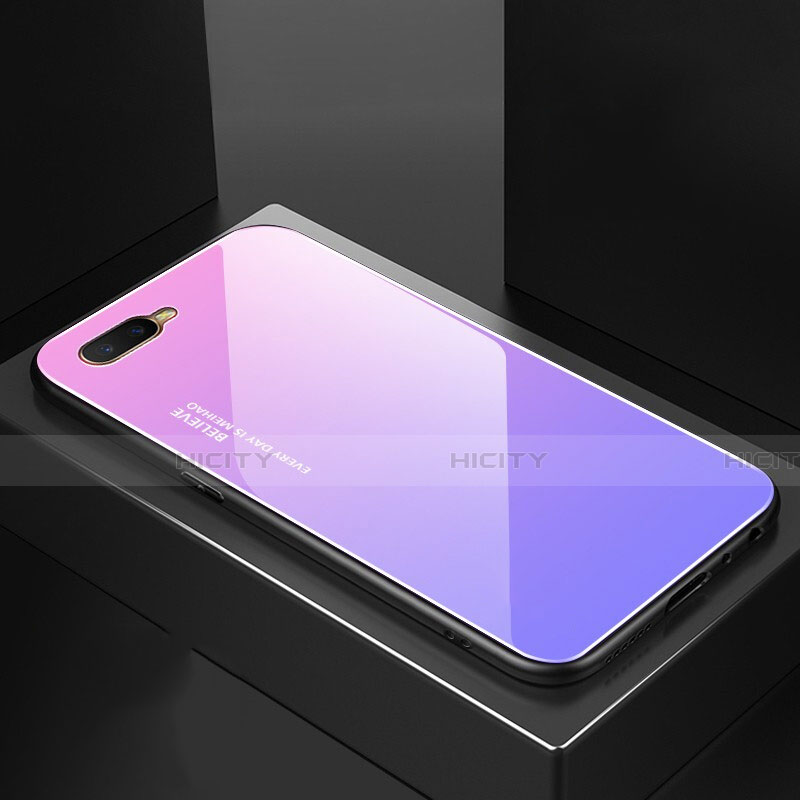 Oppo R15X用ハイブリットバンパーケース プラスチック 鏡面 虹 グラデーション 勾配色 カバー H01 Oppo 