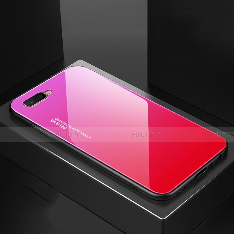 Oppo R15X用ハイブリットバンパーケース プラスチック 鏡面 虹 グラデーション 勾配色 カバー H01 Oppo 