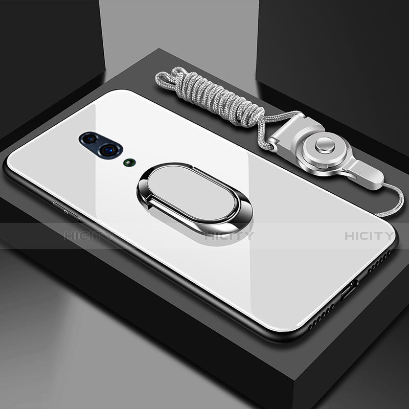 Oppo Realme X用ハイブリットバンパーケース プラスチック 鏡面 カバー アンド指輪 マグネット式 Oppo ホワイト