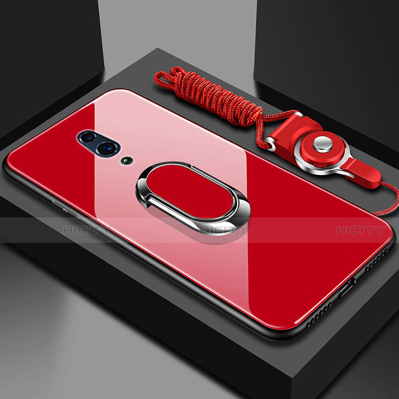 Oppo Realme X用ハイブリットバンパーケース プラスチック 鏡面 カバー アンド指輪 マグネット式 Oppo レッド