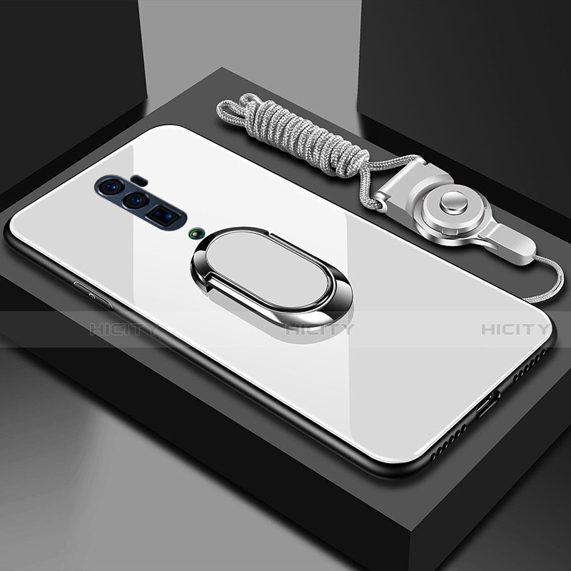 Oppo Reno 10X Zoom用ハイブリットバンパーケース プラスチック 鏡面 カバー アンド指輪 マグネット式 Oppo ホワイト