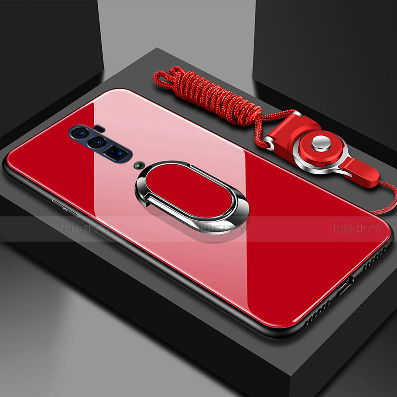 Oppo Reno 10X Zoom用ハイブリットバンパーケース プラスチック 鏡面 カバー アンド指輪 マグネット式 Oppo レッド