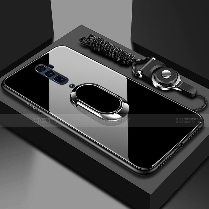 Oppo Reno 10X Zoom用ハイブリットバンパーケース プラスチック 鏡面 カバー アンド指輪 マグネット式 Oppo ブラック