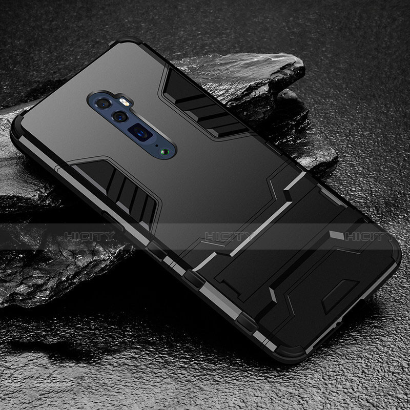 Oppo Reno 10X Zoom用ハイブリットバンパーケース スタンド プラスチック 兼シリコーン カバー Oppo ブラック