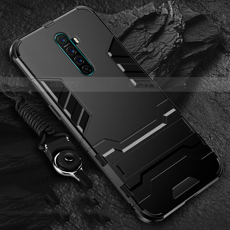 Oppo Reno Ace用ハイブリットバンパーケース スタンド プラスチック 兼シリコーン カバー Oppo ブラック
