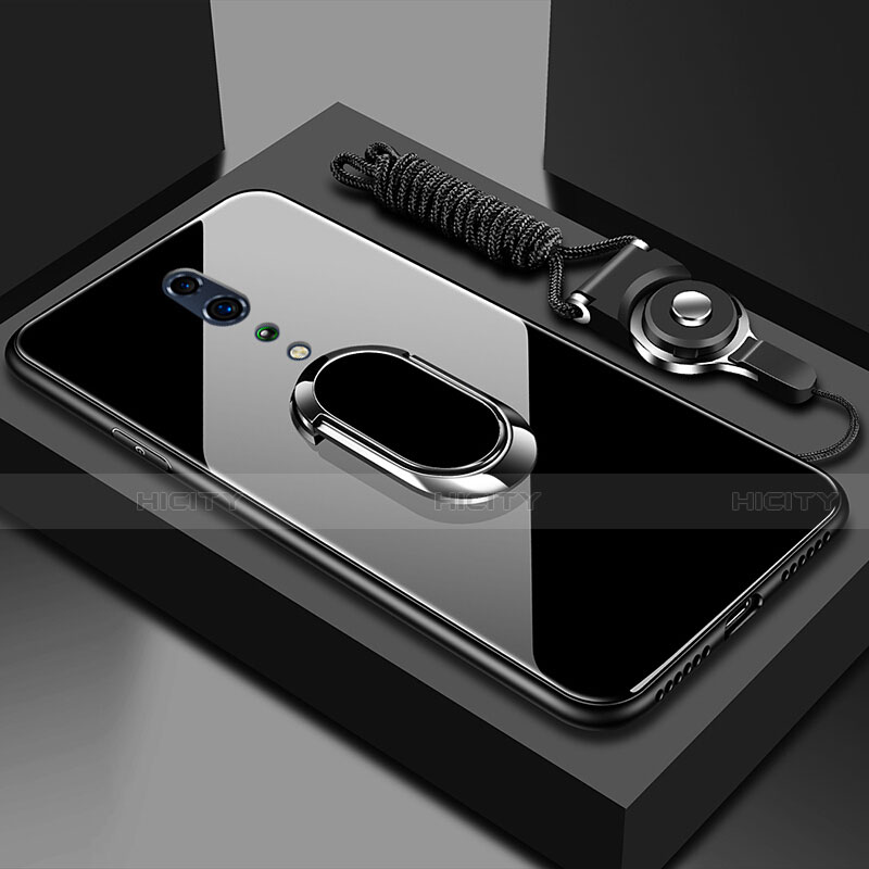 Oppo Reno Z用ハイブリットバンパーケース プラスチック 鏡面 カバー アンド指輪 マグネット式 Oppo ブラック