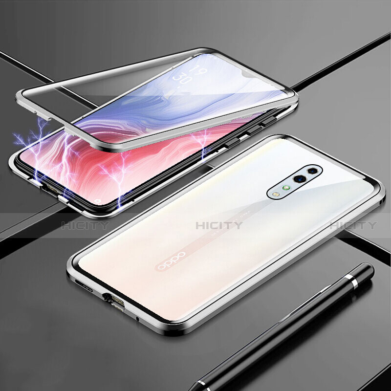 Oppo Reno Z用ケース 高級感 手触り良い アルミメタル 製の金属製 360度 フルカバーバンパー 鏡面 カバー Oppo シルバー