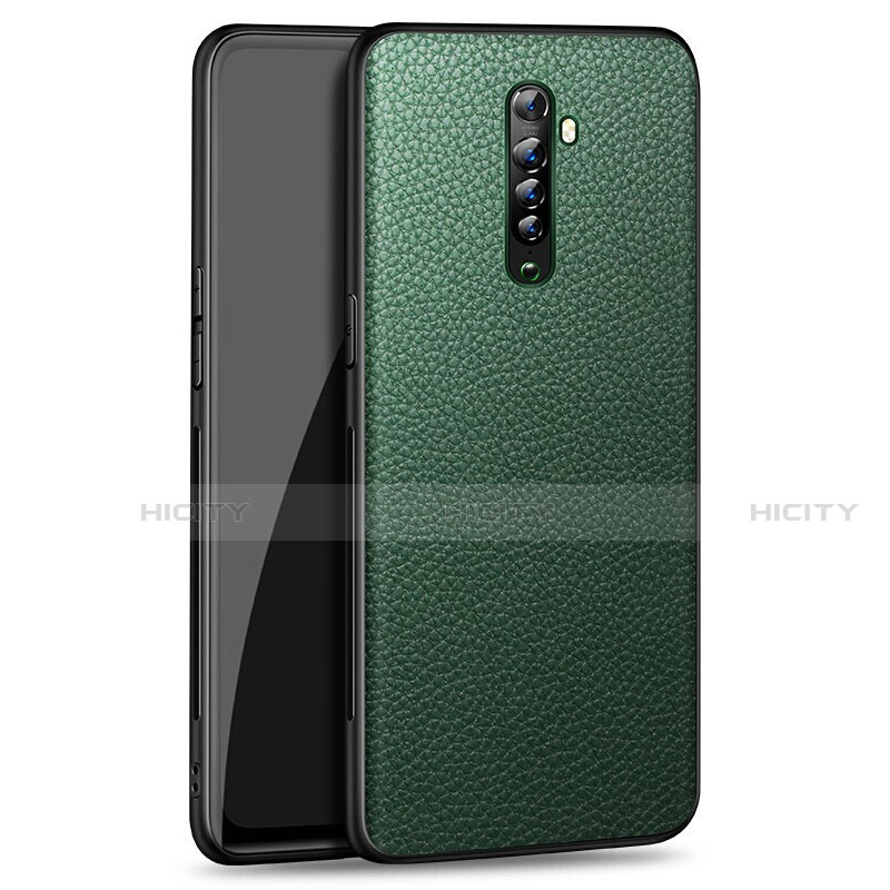 Oppo Reno2用シリコンケース ソフトタッチラバー レザー柄 カバー S01 Oppo グリーン