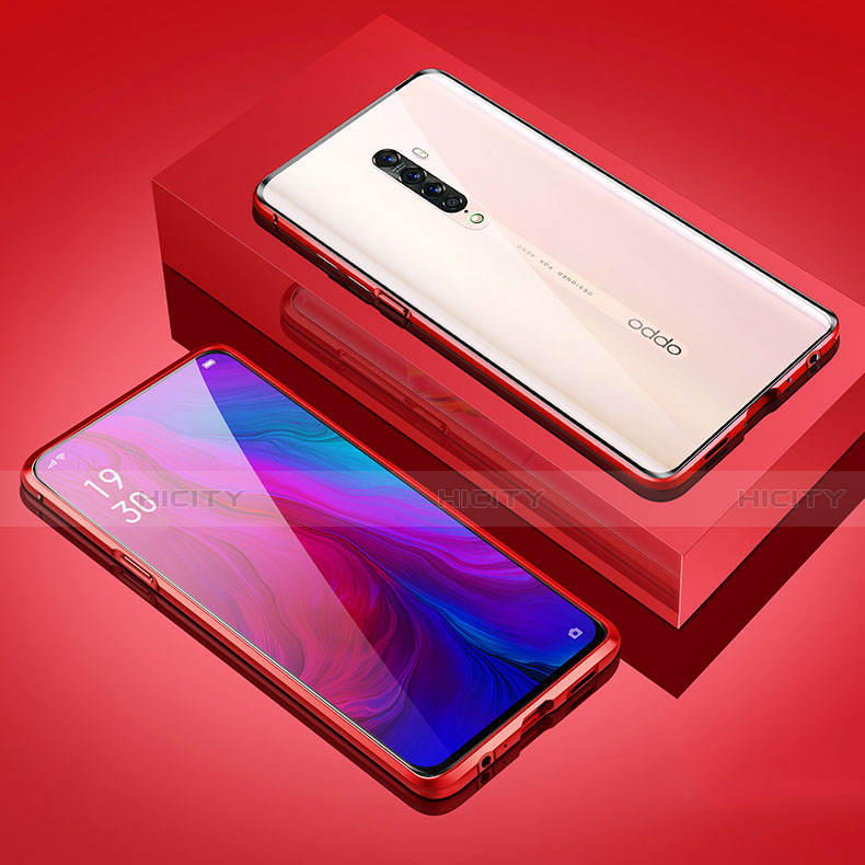 Oppo Reno2用ケース 高級感 手触り良い アルミメタル 製の金属製 360度 フルカバーバンパー 鏡面 カバー M02 Oppo レッド