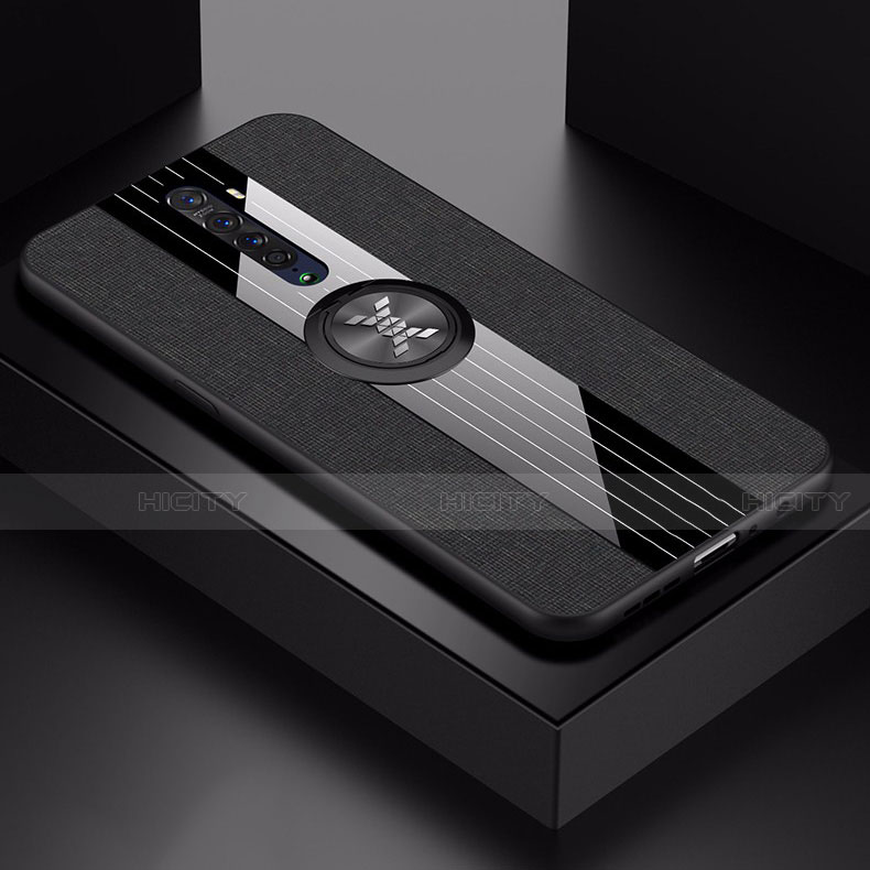 Oppo Reno2用極薄ソフトケース シリコンケース 耐衝撃 全面保護 アンド指輪 マグネット式 バンパー A02 Oppo ブラック
